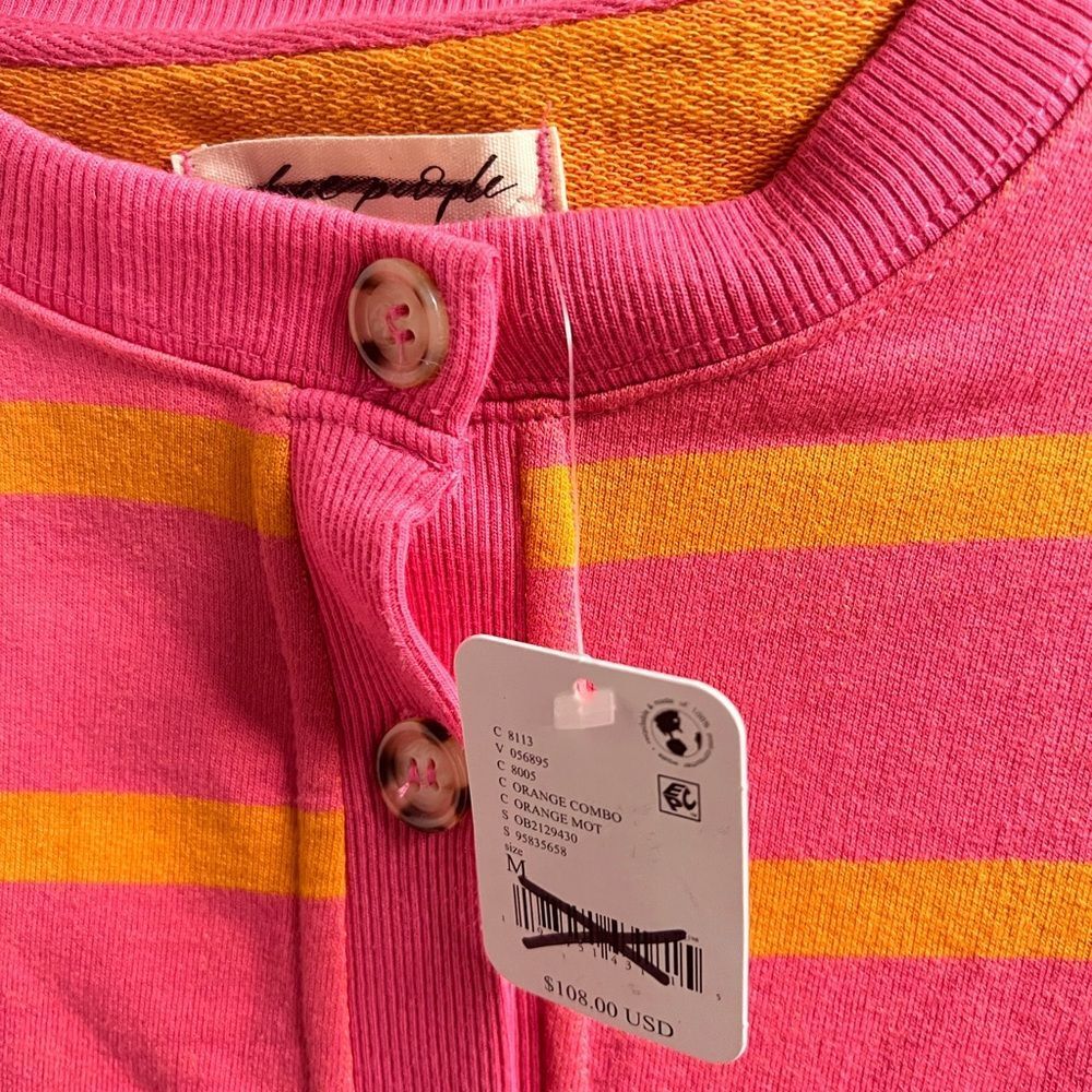 Free People We the Free Classic Striped Cardigan in Orange Combo NWOT - Picture 6 of 9